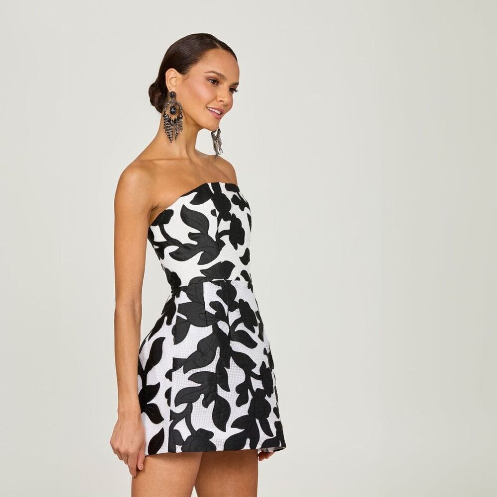 Helsi Women's Black White Floral Gigi Strapless Mini Cocktail Dress Large NWOT